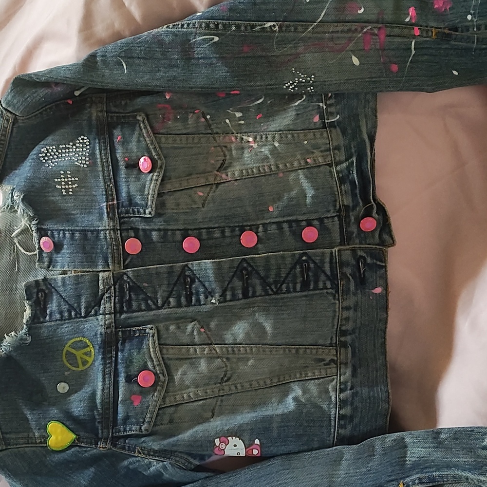 One of a kind super distressed denim jacket Small